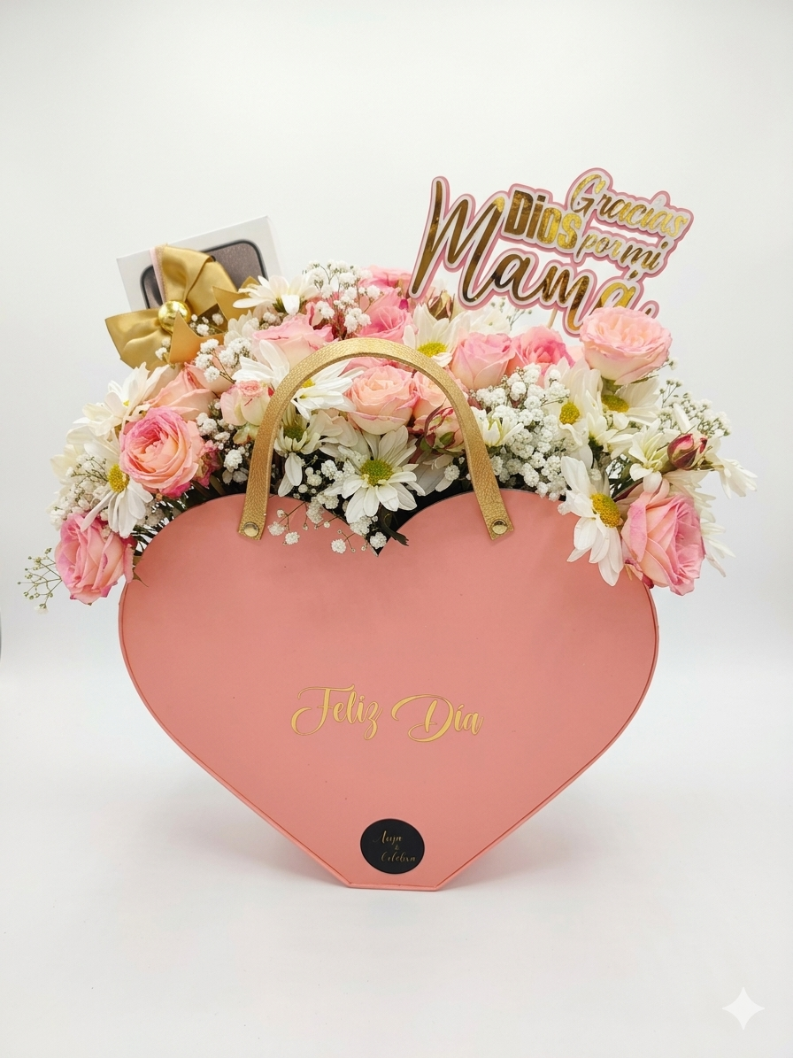 Caja de Corazón con arreglo Floral