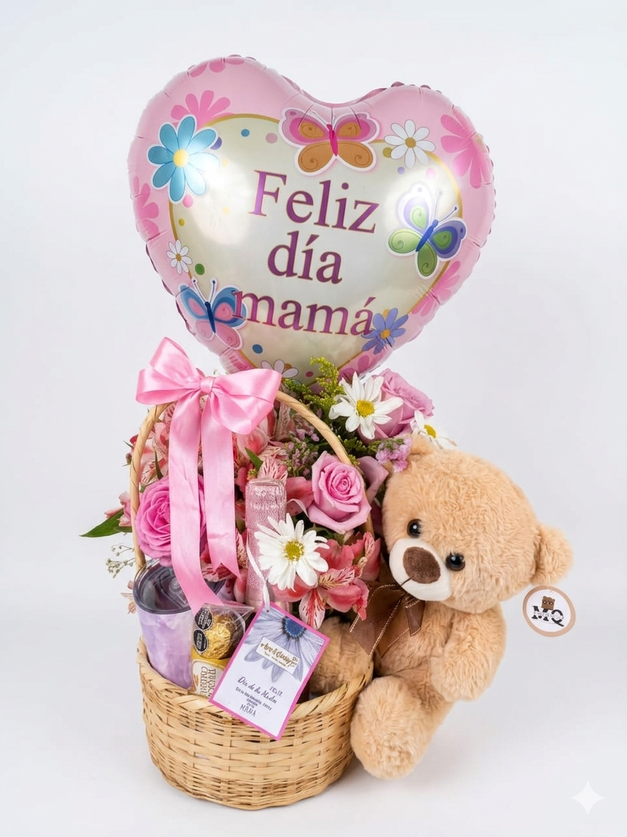Cesta Floral con oso